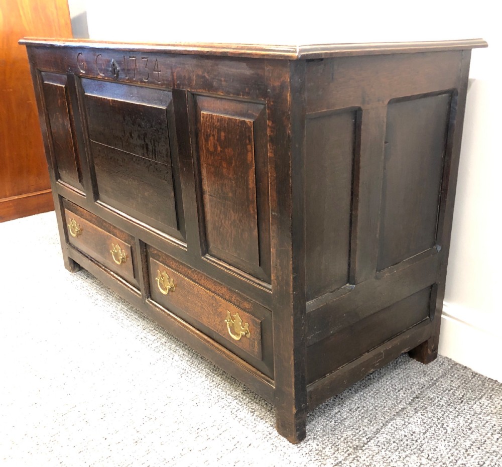 18th Century Oak Mule Chest dated 1734 View III