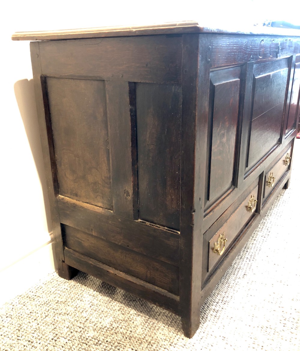 18th Century Oak Mule Chest dated 1734 View VIII