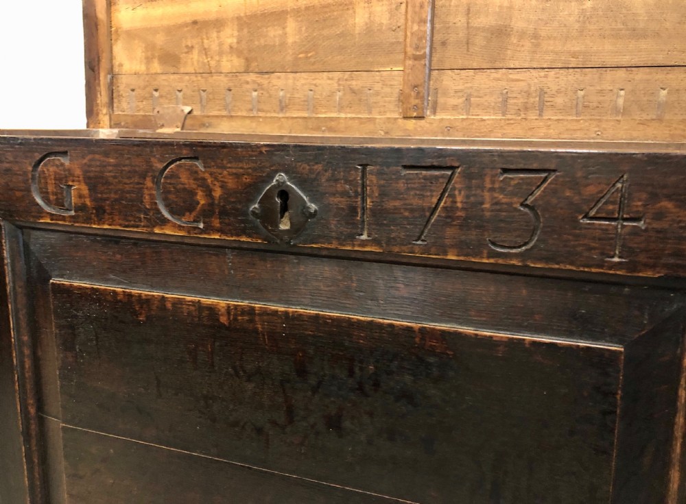 18th Century Oak Mule Chest dated 1734 View XI