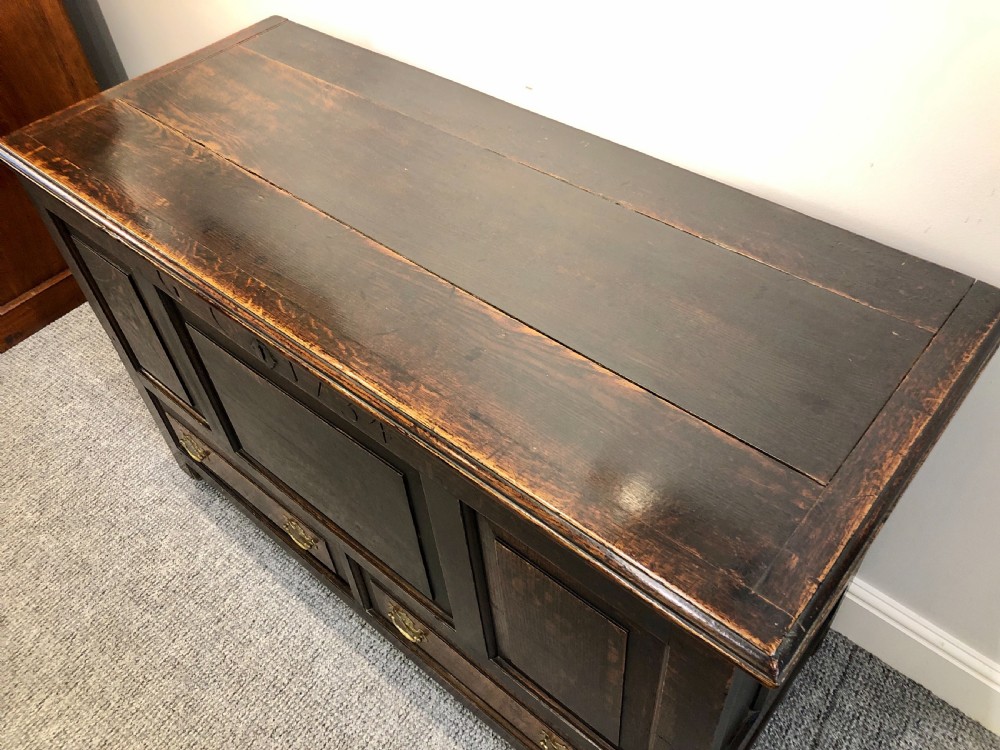 18th Century Oak Mule Chest dated 1734 View XII