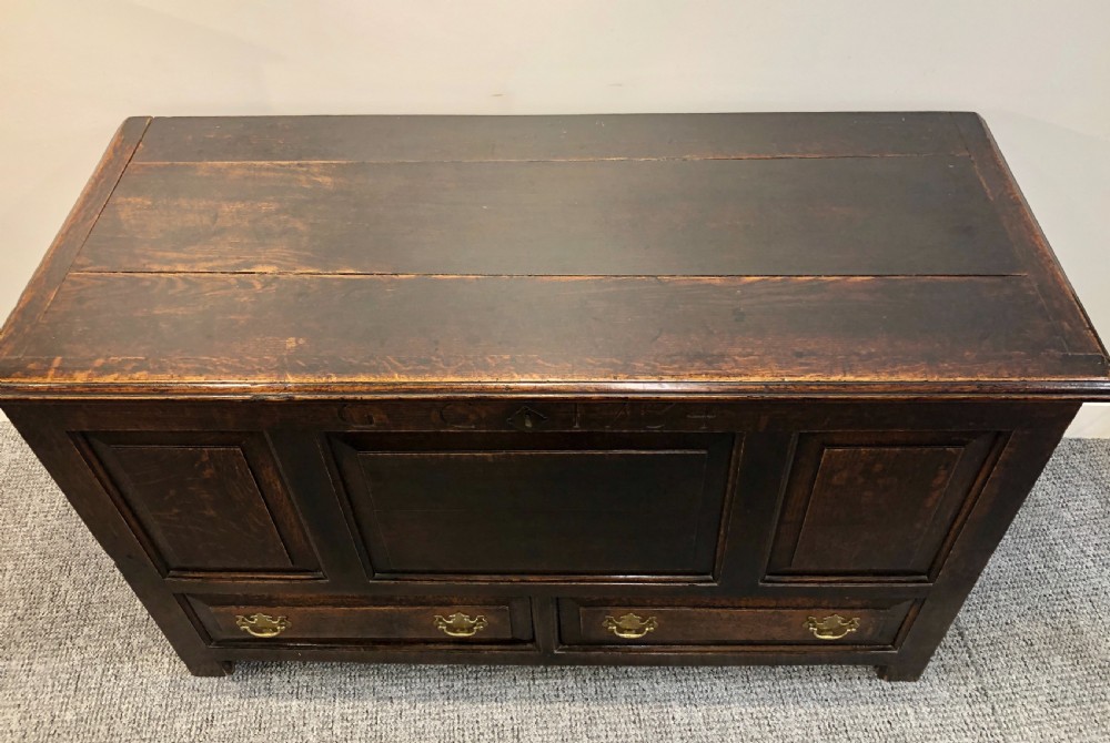 18th Century Oak Mule Chest dated 1734 View XIV