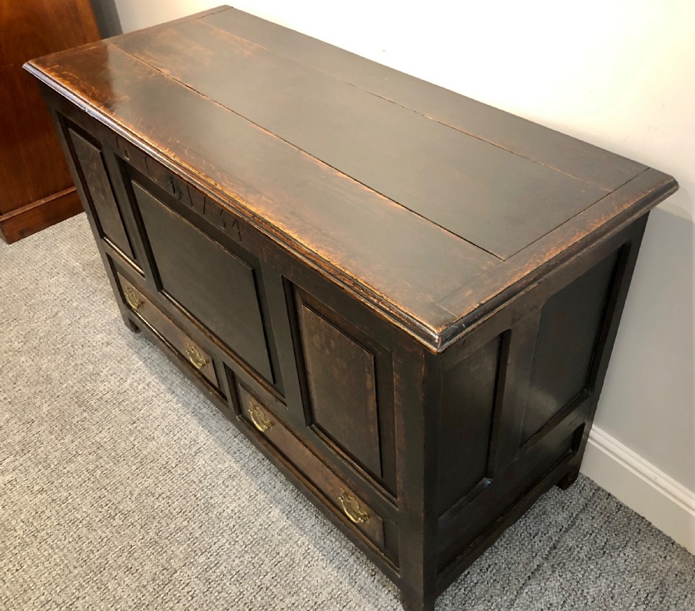 18th Century Oak Mule Chest dated 1734 View XXII
