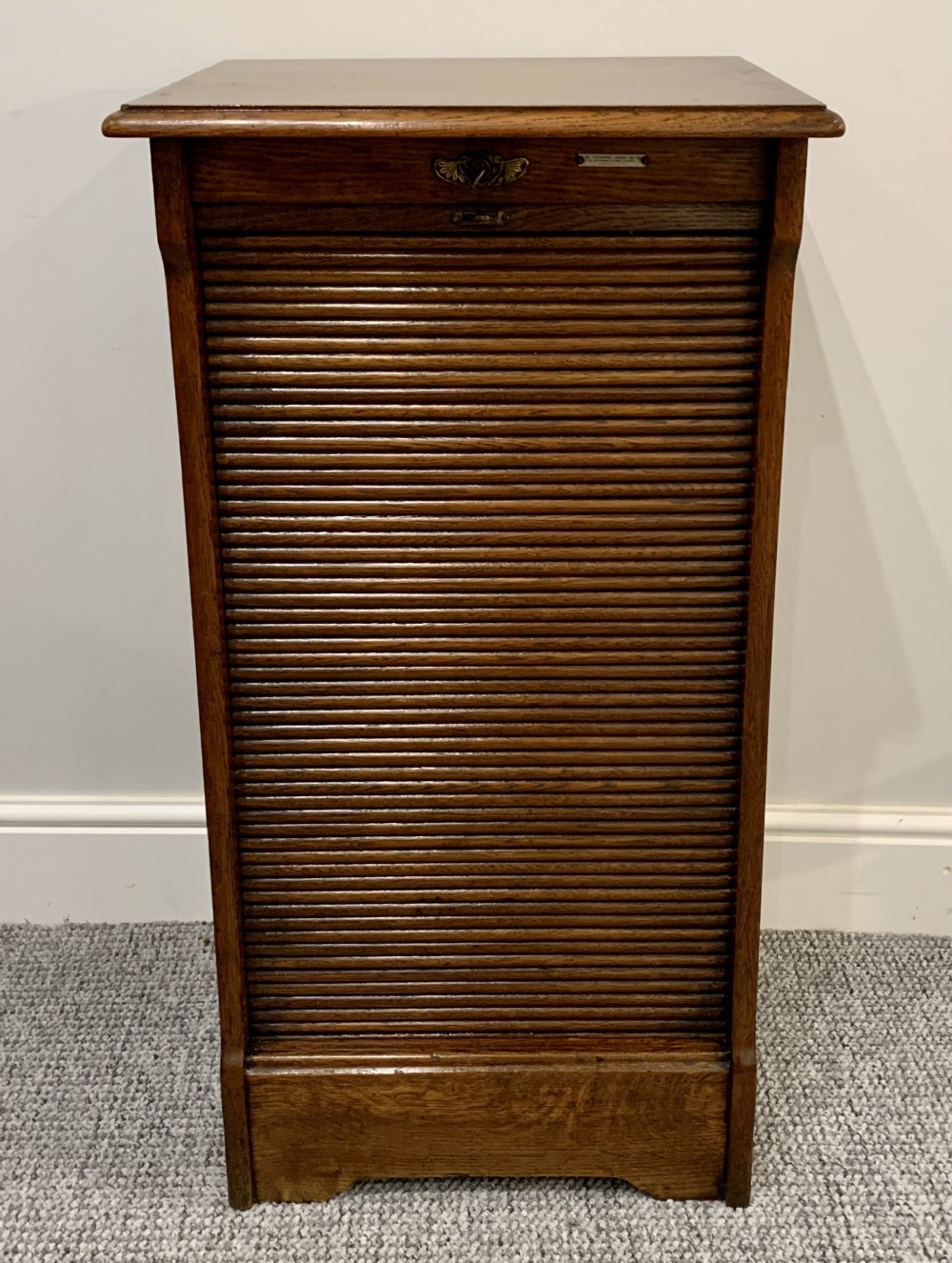Antique Oak Tambour Fronted Filing Cabinet 