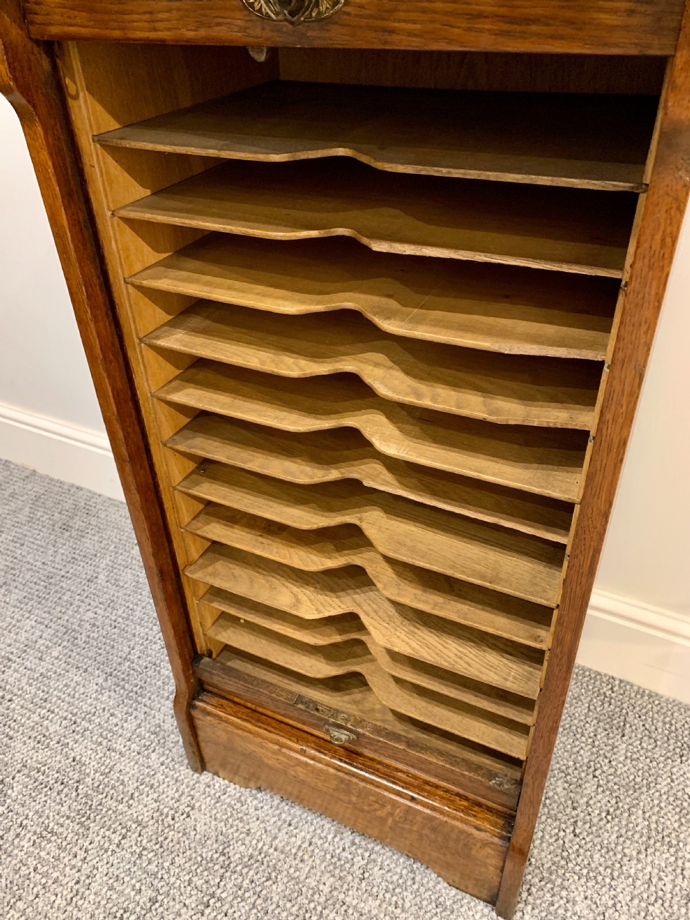 Antique Oak Tambour Fronted Filing Cabinet  View XI