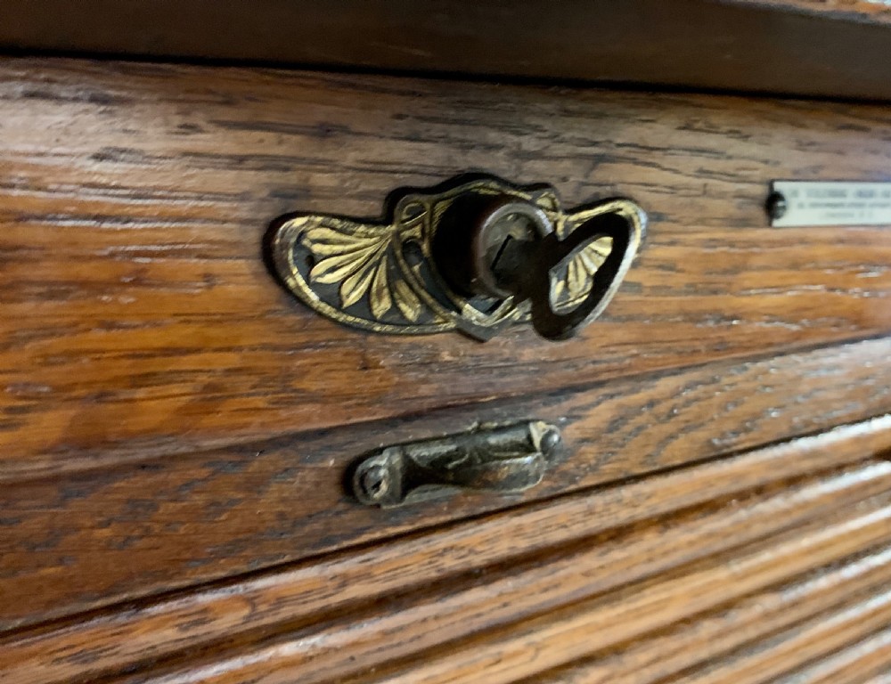 Antique Oak Tambour Fronted Filing Cabinet  View XIV