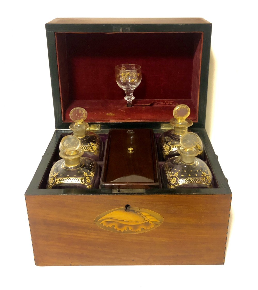 Antique Dutch Travelling Decanter Box with Glasses