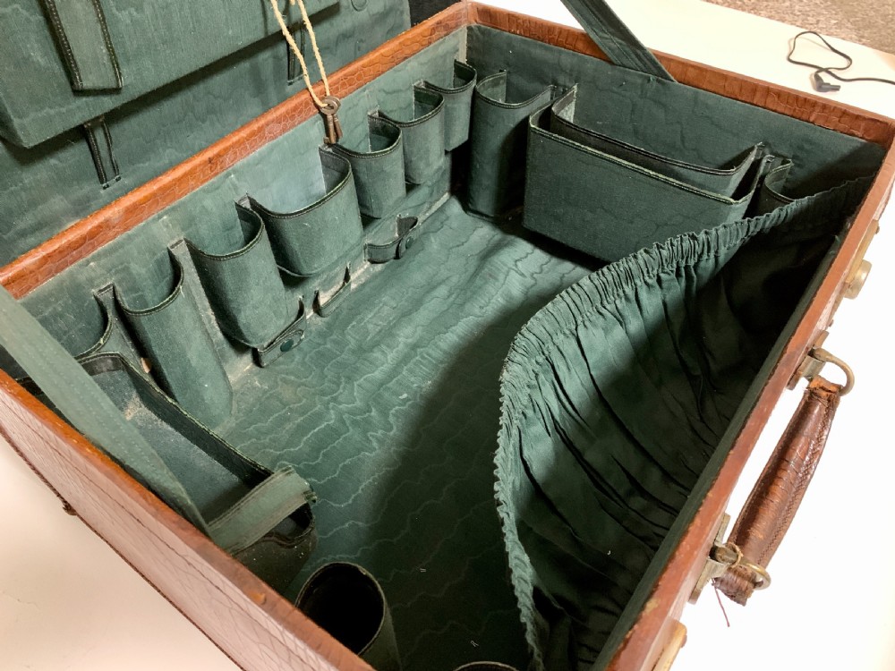 Antique Crocodile Travelling Case Suitcase View X