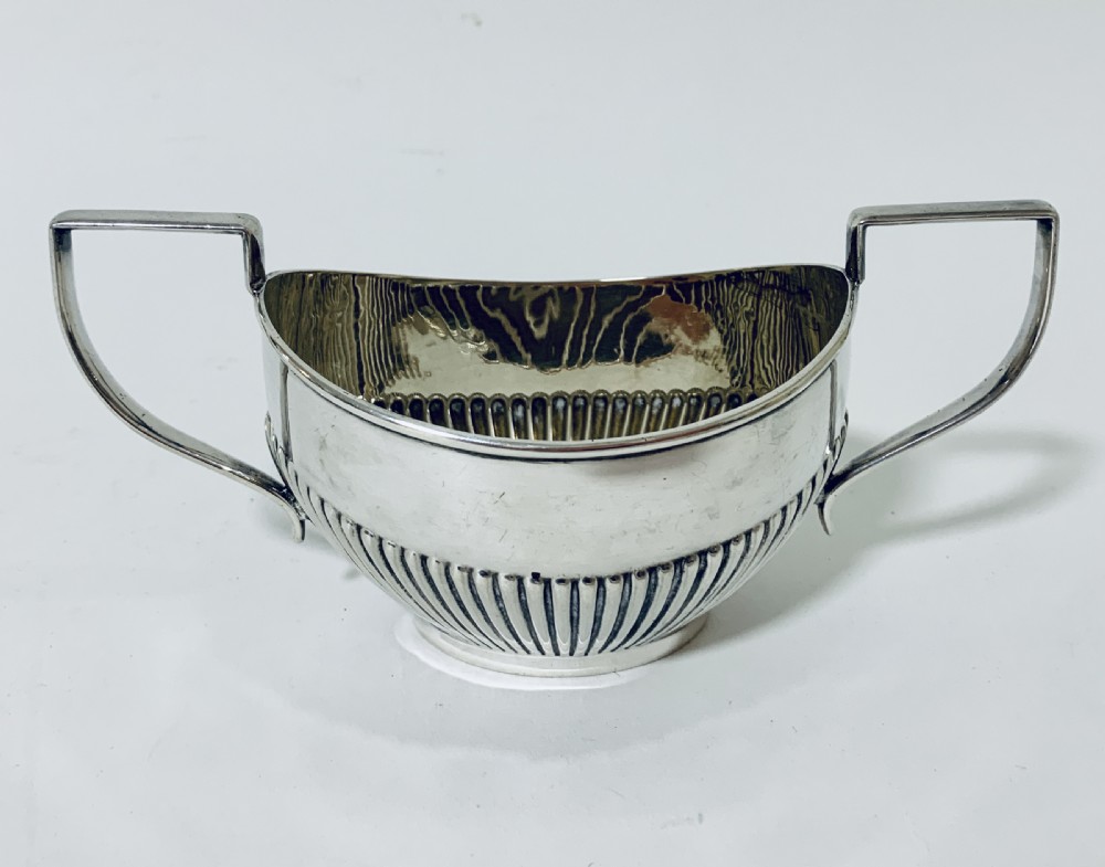 Antique Solid Silver Twin Handled Sugar Bowl View V