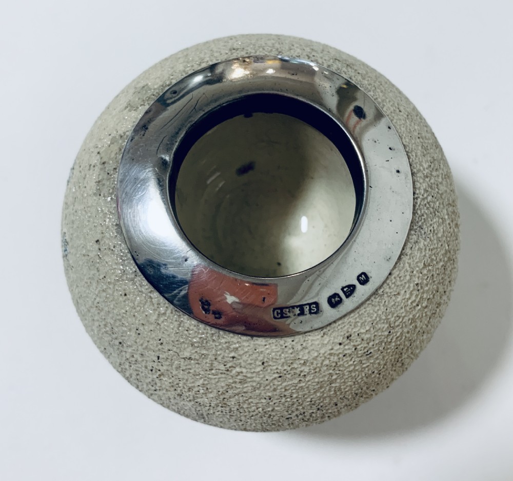 Antique Ceramic Match Strike Holder with Silver Rim View IX