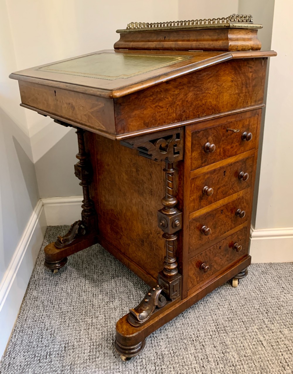 Victorian Burr Walnut Davenport  View VIII