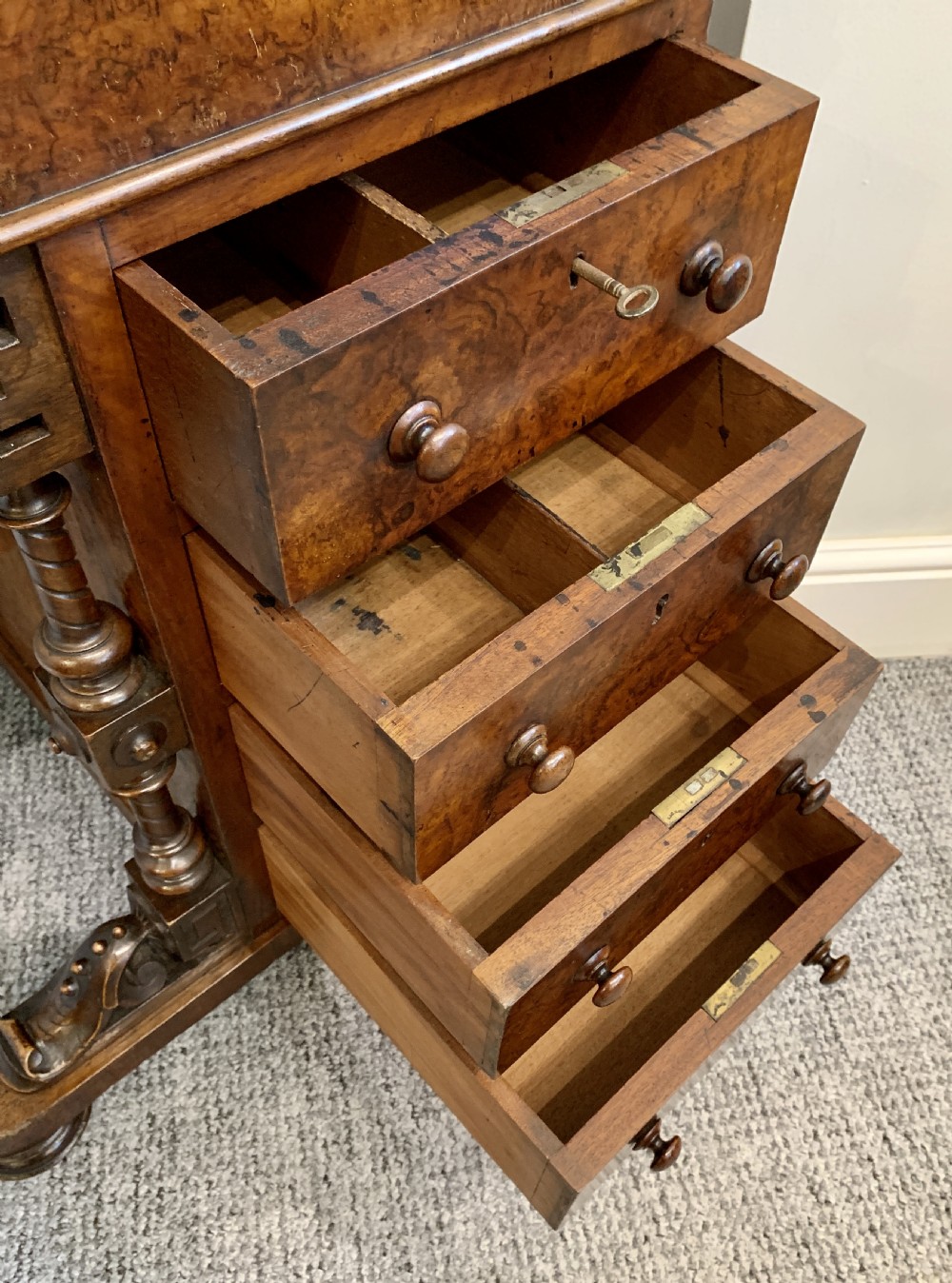 Victorian Burr Walnut Davenport  View X
