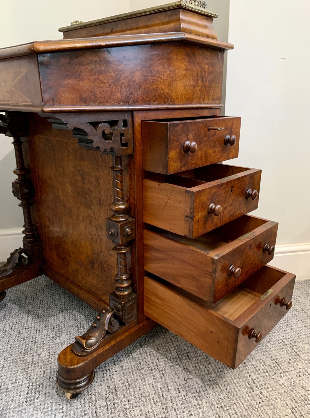 Victorian Burr Walnut Davenport  View XI