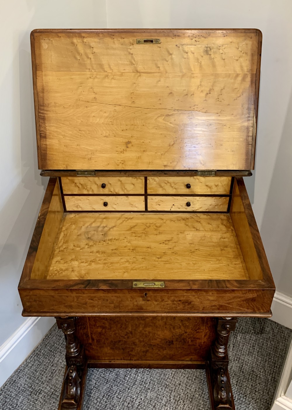 Victorian Burr Walnut Davenport  View XVII