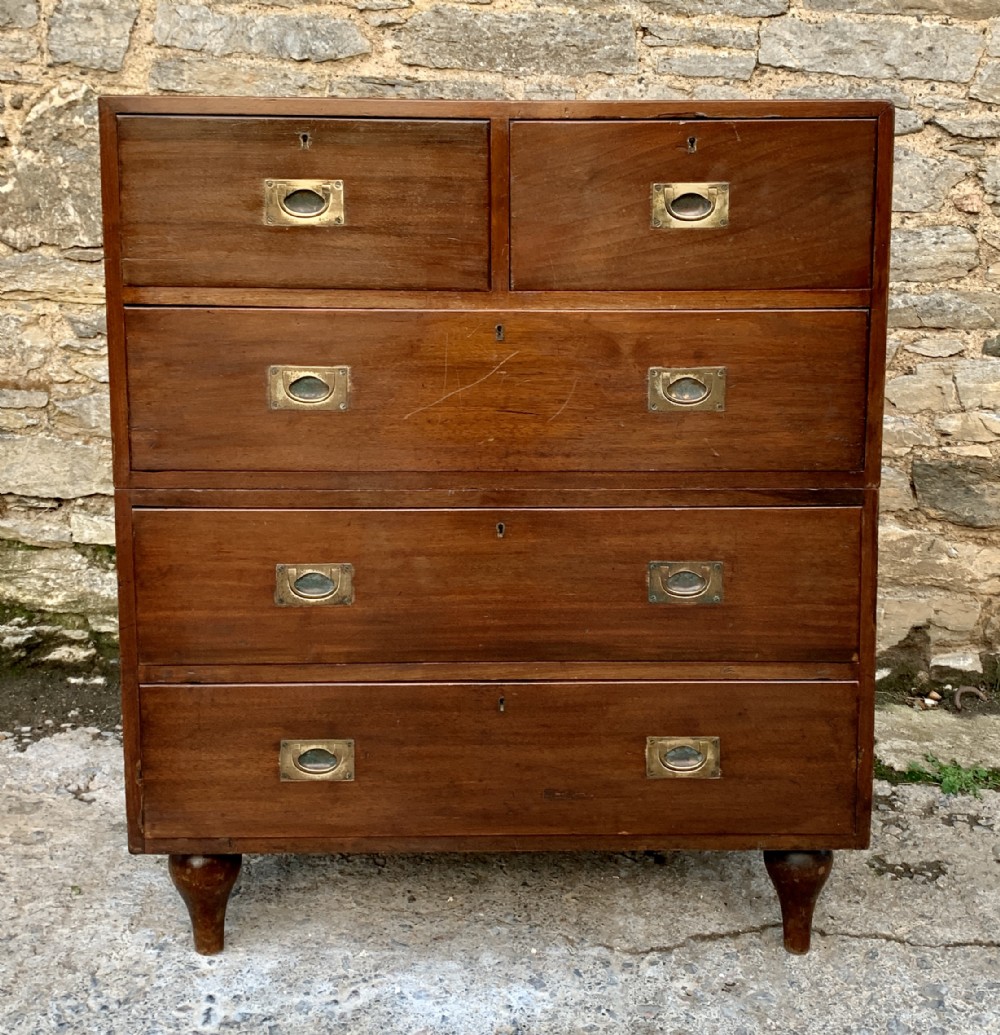 Antique Military Campaign Teak Chest of Drawers