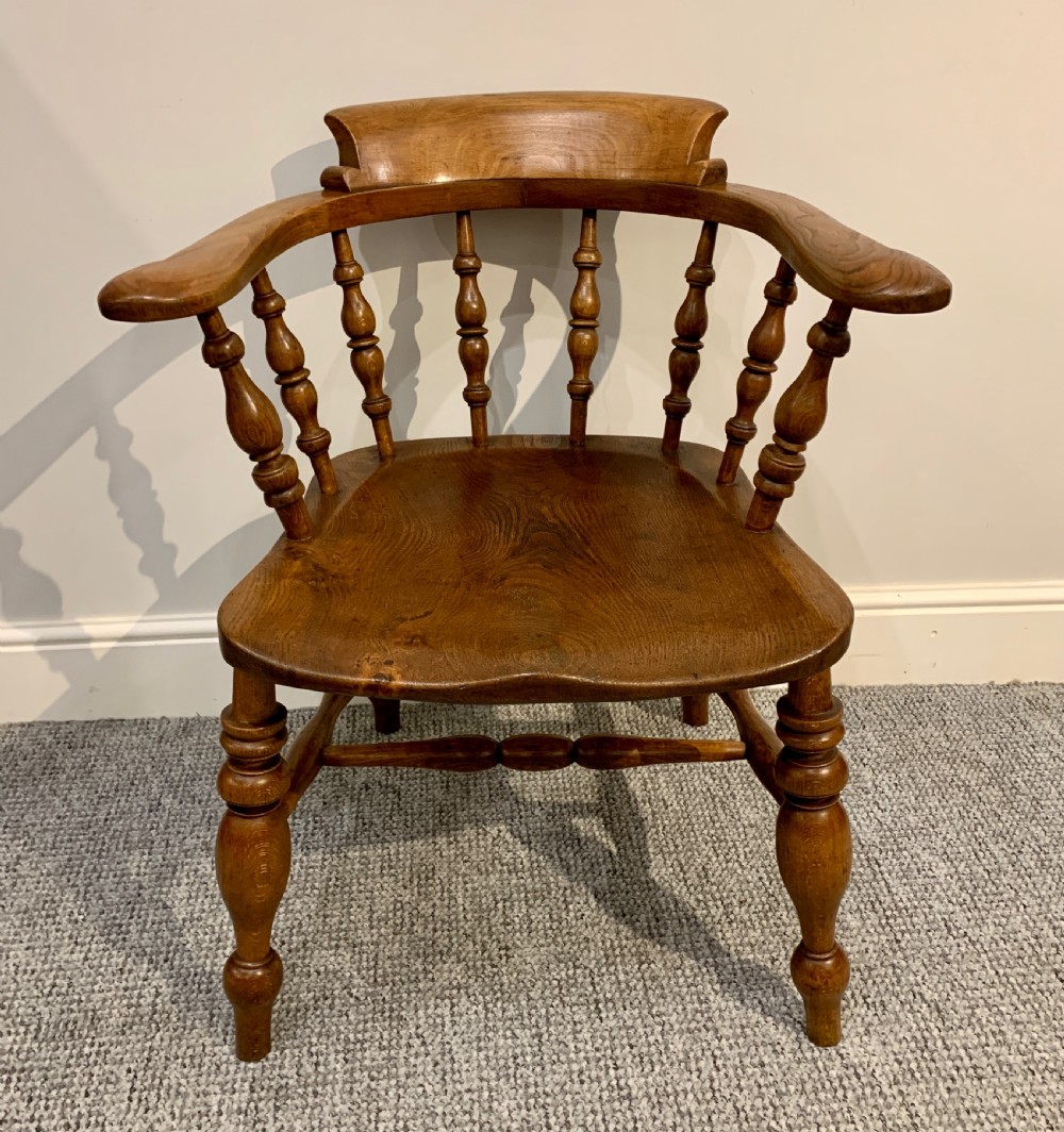 Antique Elm Smokers Bow Armchair  View III