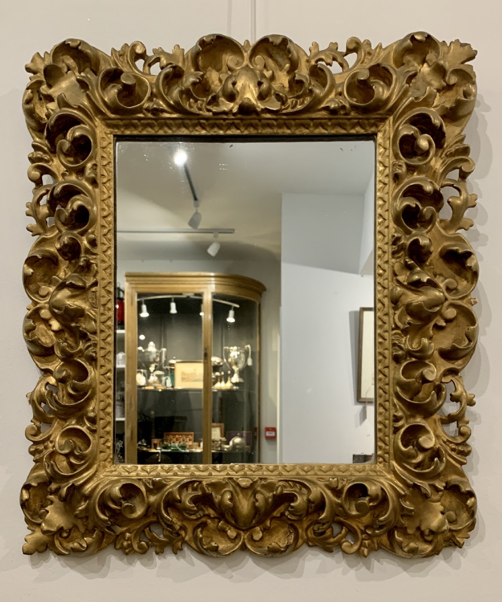 Small Antique Florentine Carved Giltwood Wall Mirror