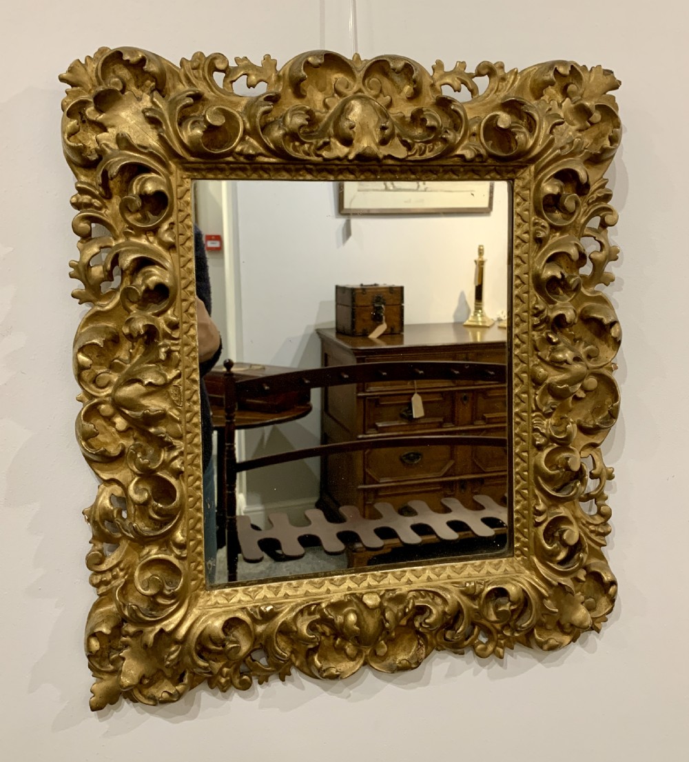 Small Antique Florentine Carved Giltwood Wall Mirror View II