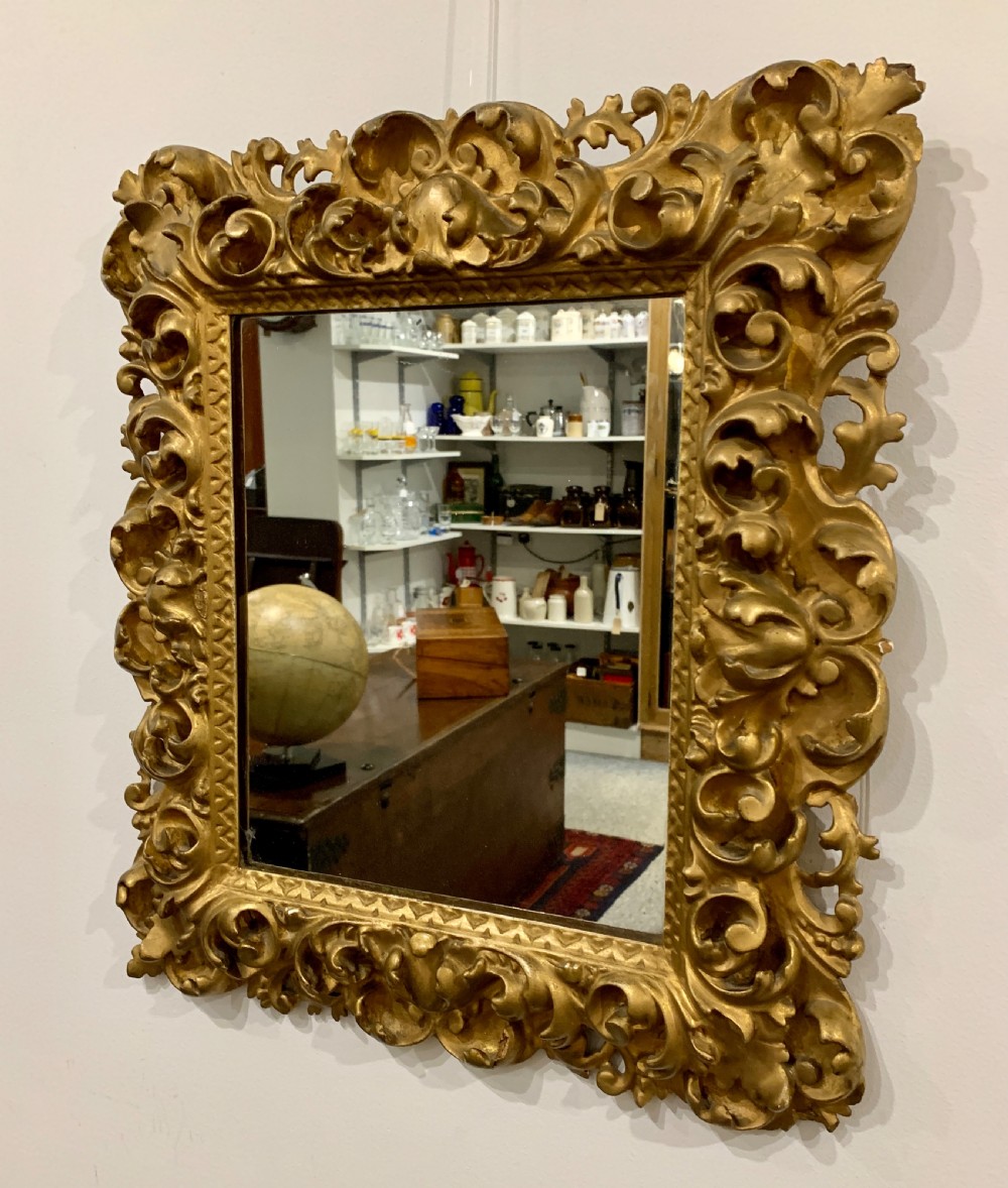 Small Antique Florentine Carved Giltwood Wall Mirror View III
