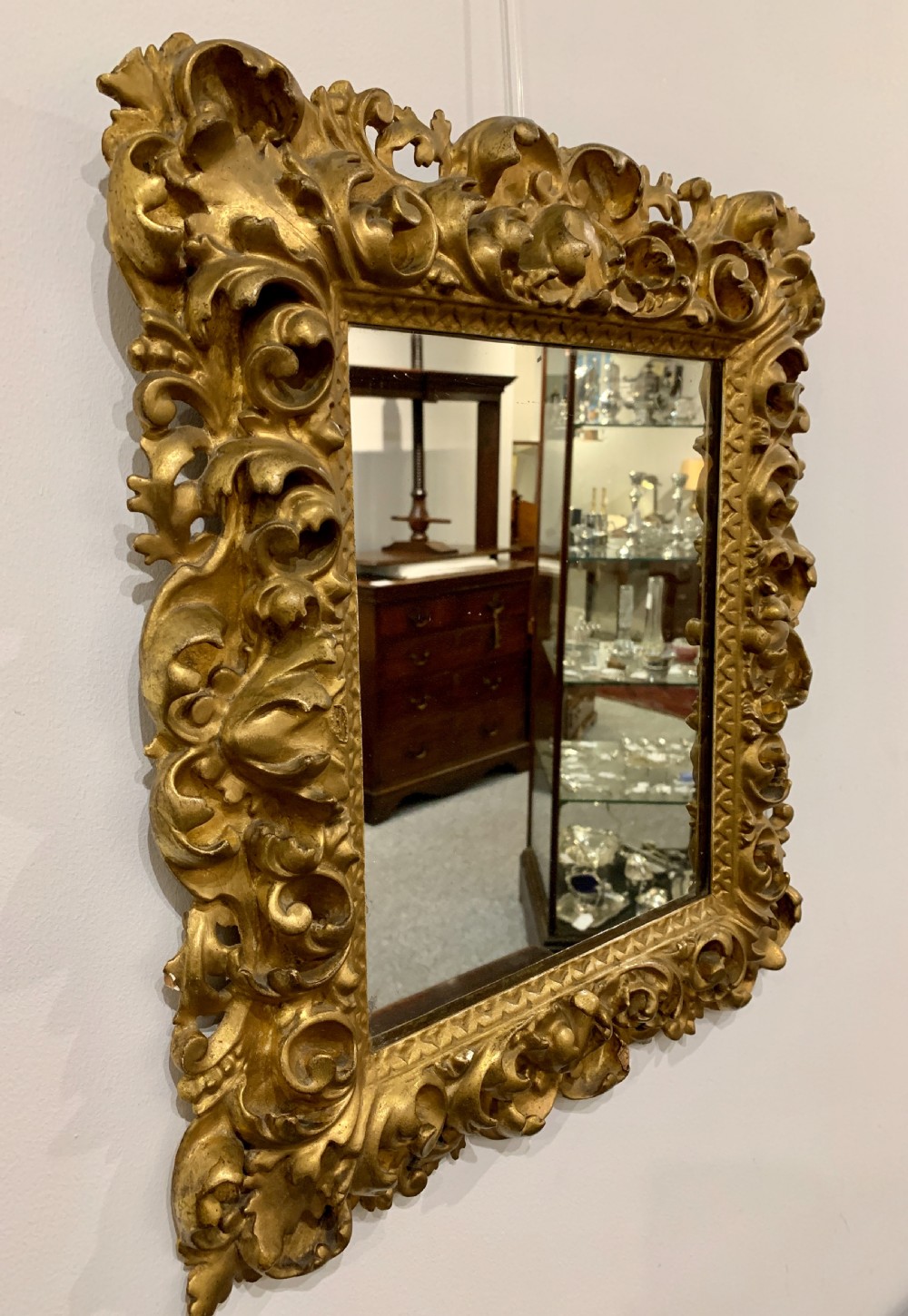 Small Antique Florentine Carved Giltwood Wall Mirror View V