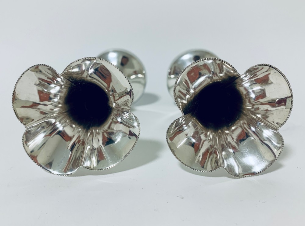 Pair of Antique Silver Trumpet Vases in Box View X