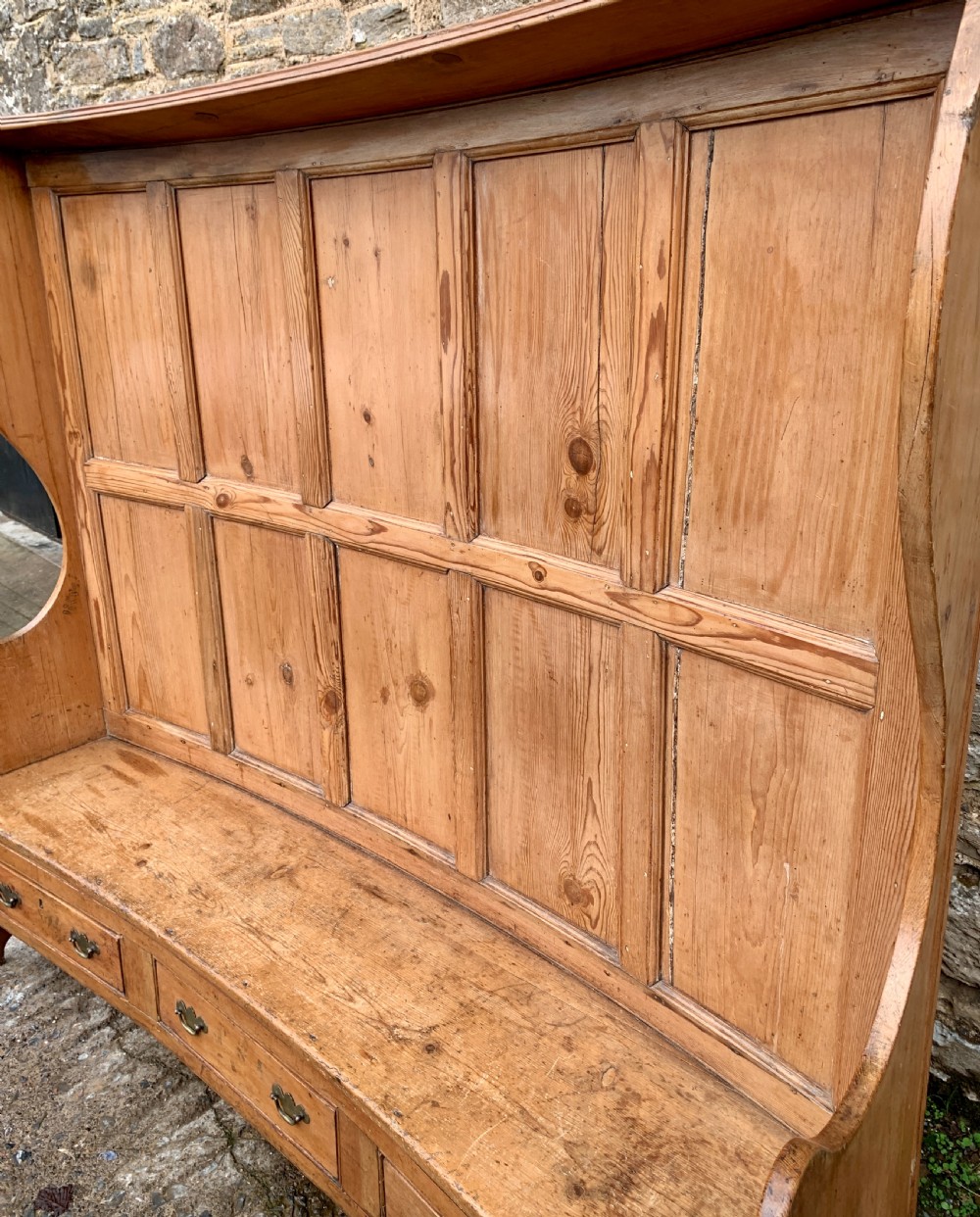 Large Antique High Back Curved Pine Settle View V