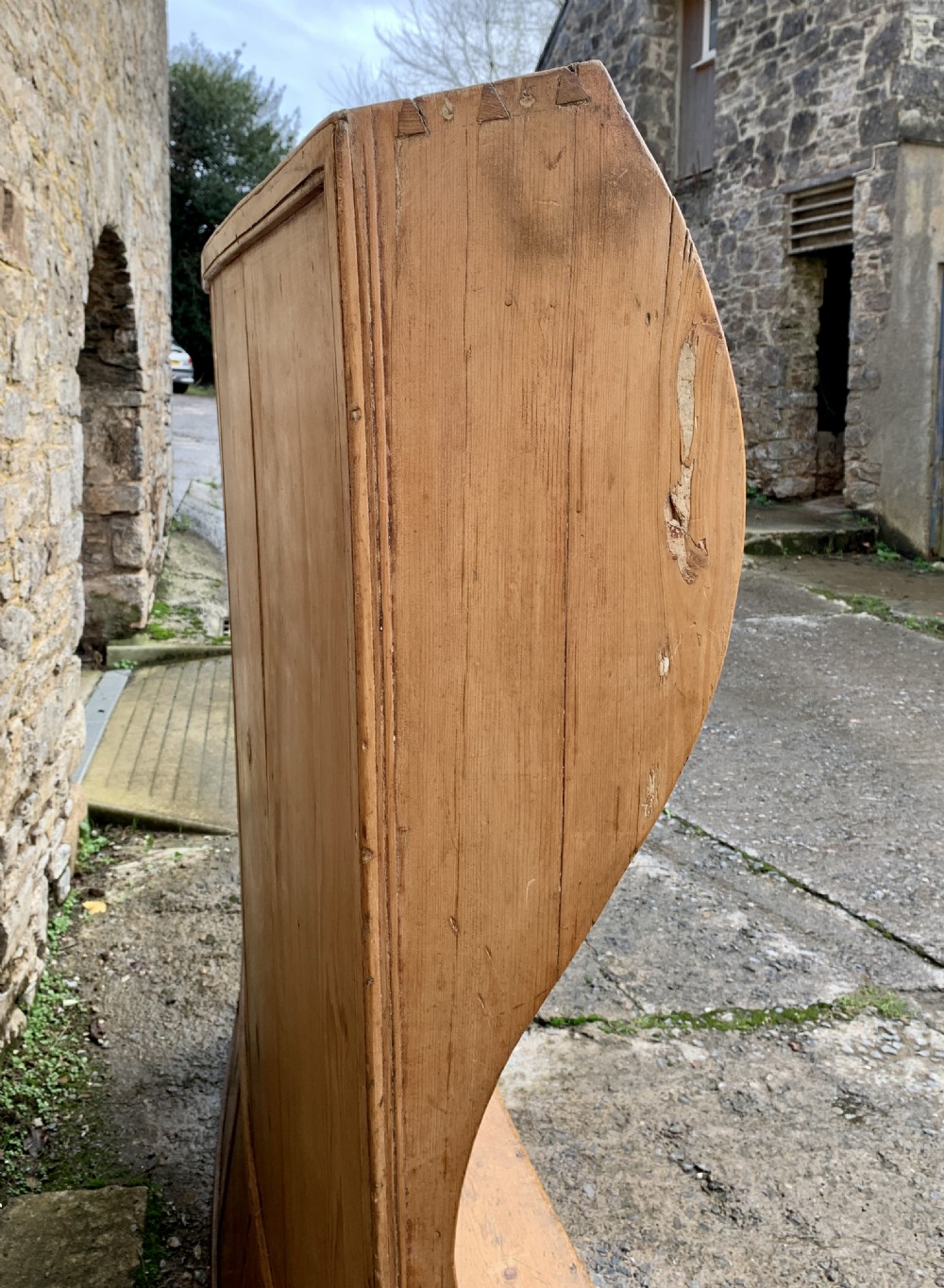 Large Antique High Back Curved Pine Settle View XV