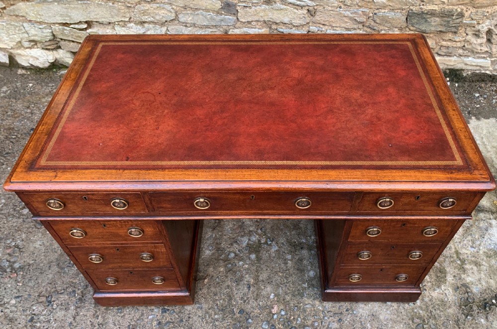 Antique Victorian Oak Pedestal Desk View IV
