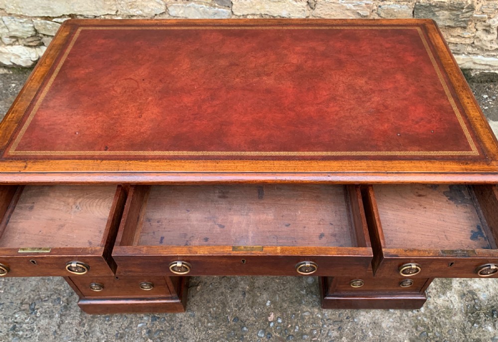 Antique Victorian Oak Pedestal Desk View VII
