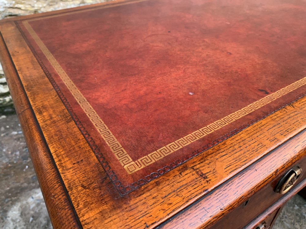 Antique Victorian Oak Pedestal Desk View XI