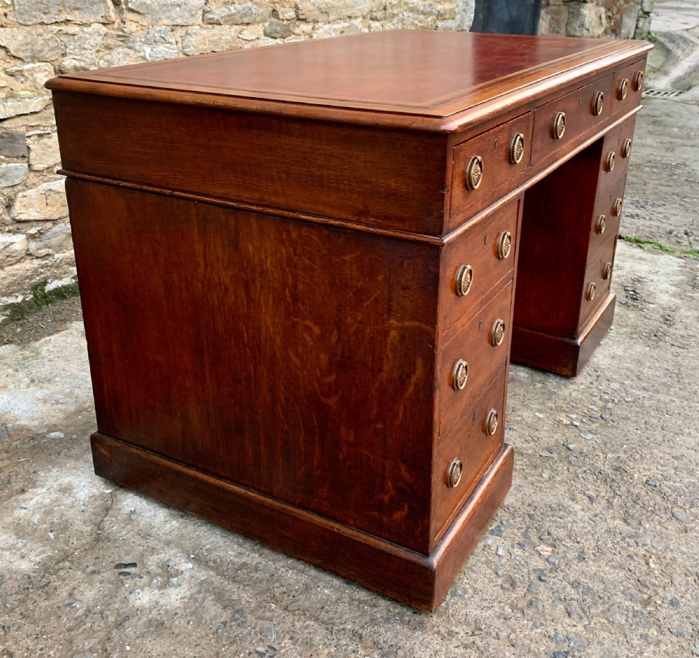 Antique Victorian Oak Pedestal Desk View XV