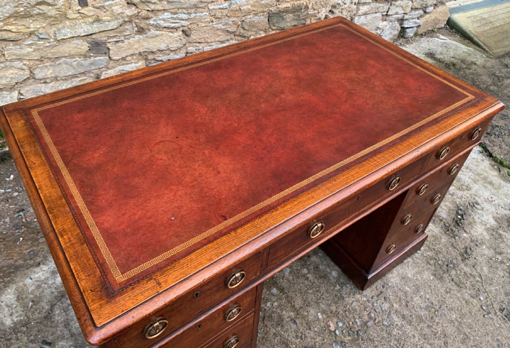 Antique Victorian Oak Pedestal Desk View XVII