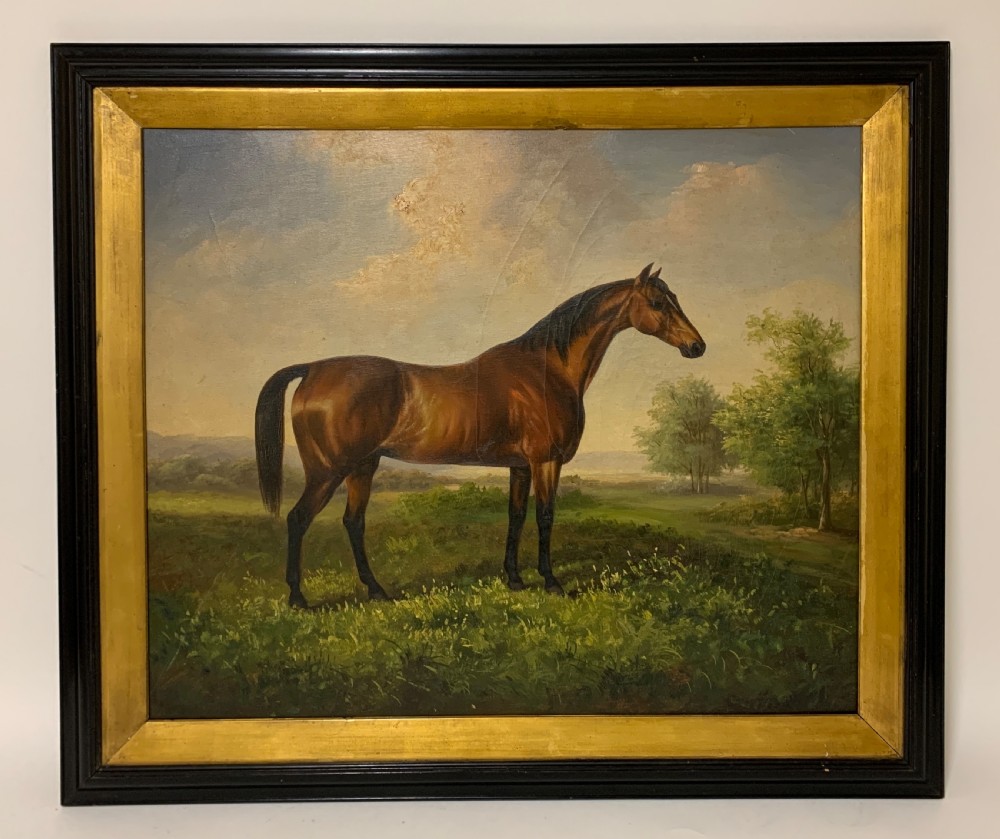 Antique Oil on Canvas painting of a Bay Horse