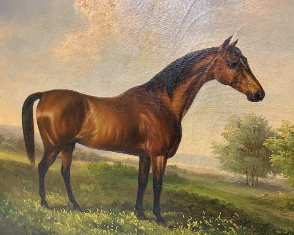 Antique Oil on Canvas painting of a Bay Horse View II