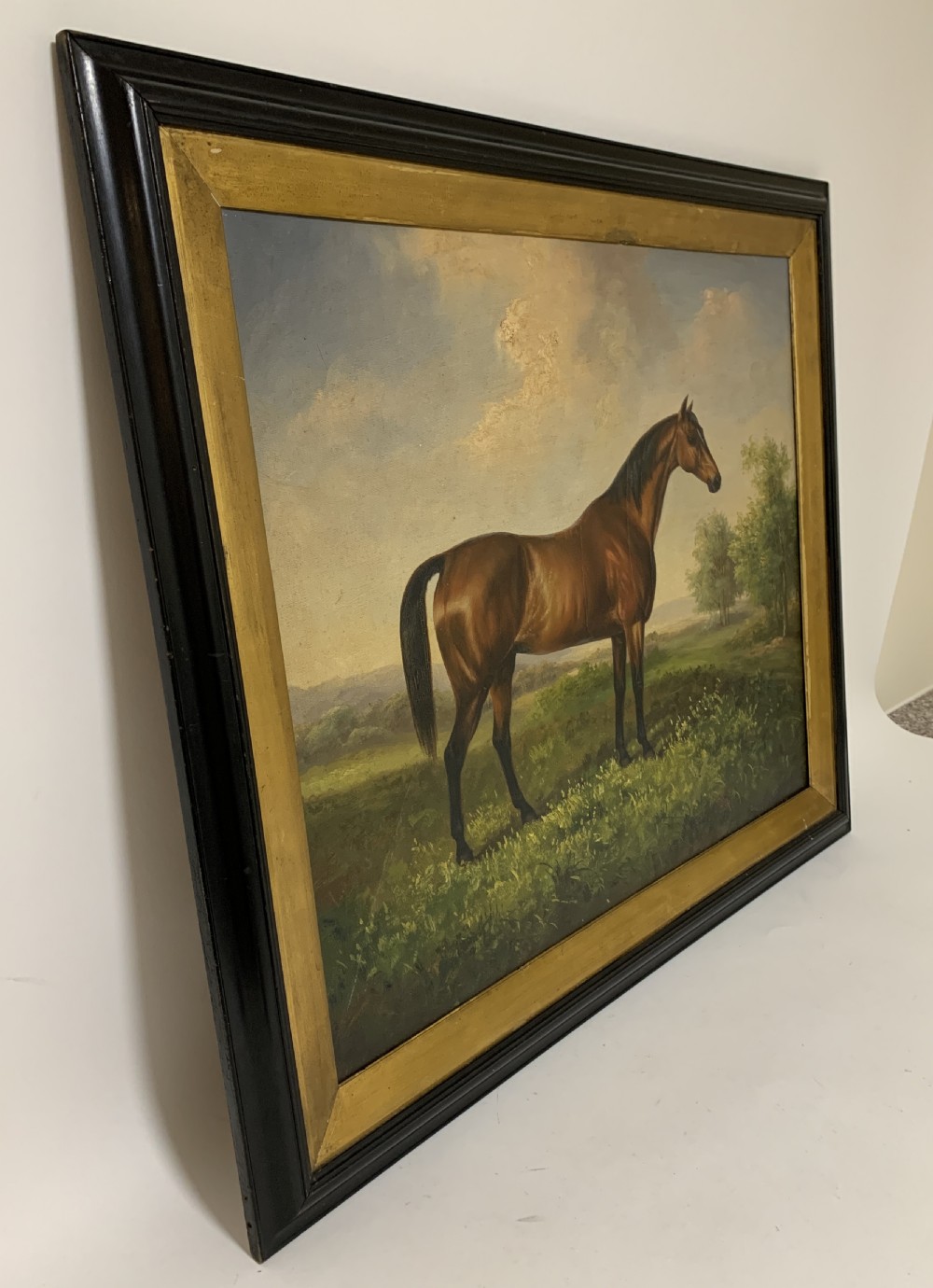 Antique Oil on Canvas painting of a Bay Horse View III