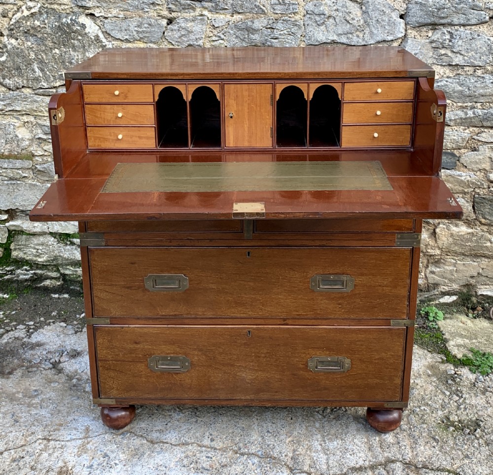 Antique Mahogany Campaign Secretaire Chest of Drawers