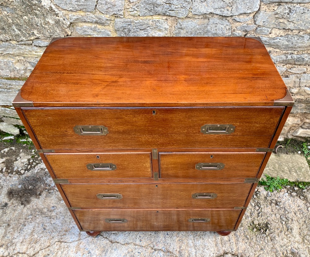 Antique Mahogany Campaign Secretaire Chest of Drawers View IV