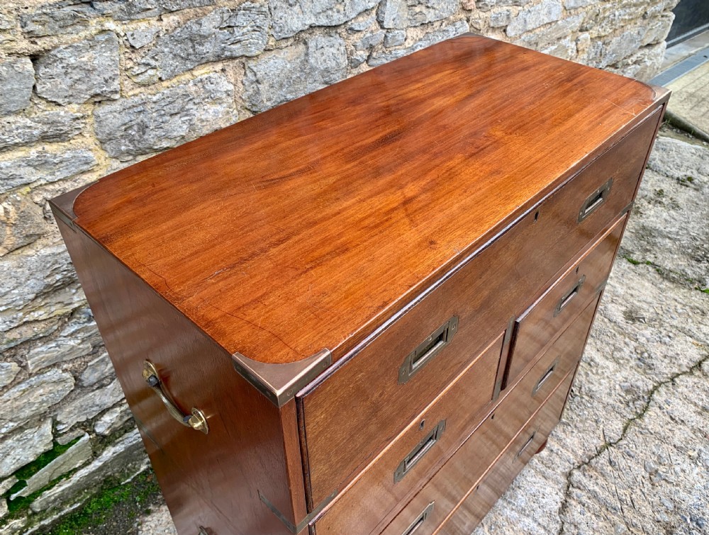Antique Mahogany Campaign Secretaire Chest of Drawers View XI