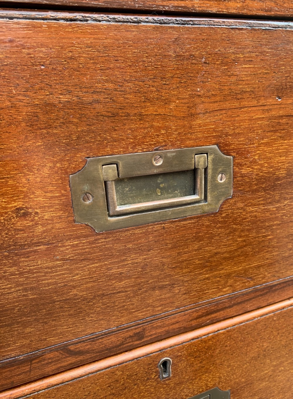 Antique Mahogany Campaign Secretaire Chest of Drawers View XII