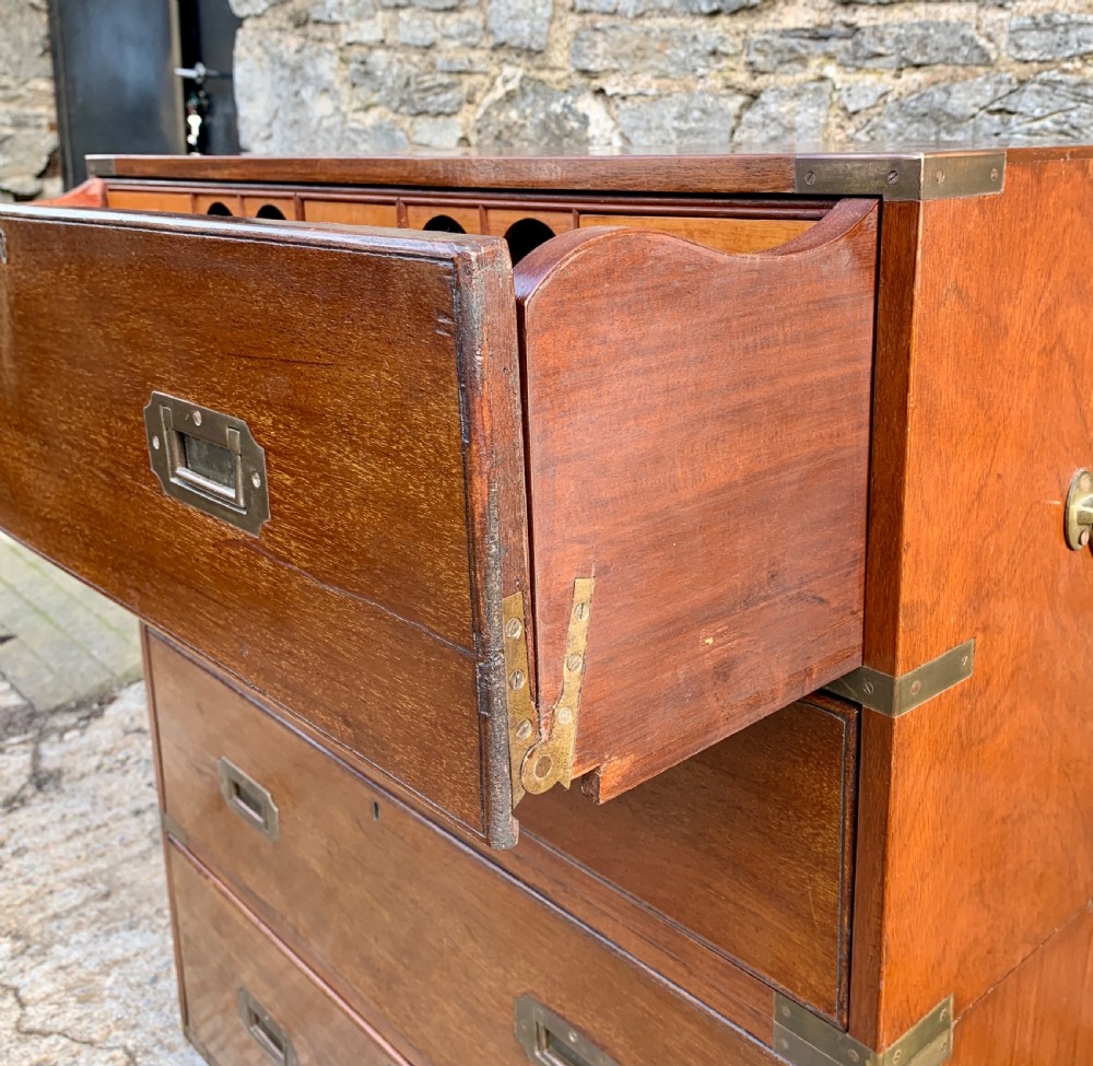 Antique Mahogany Campaign Secretaire Chest of Drawers View XIII