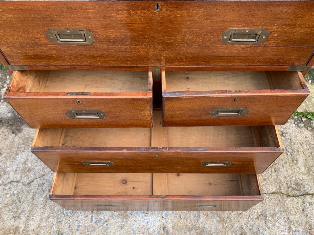 Antique Mahogany Campaign Secretaire Chest of Drawers View XIX