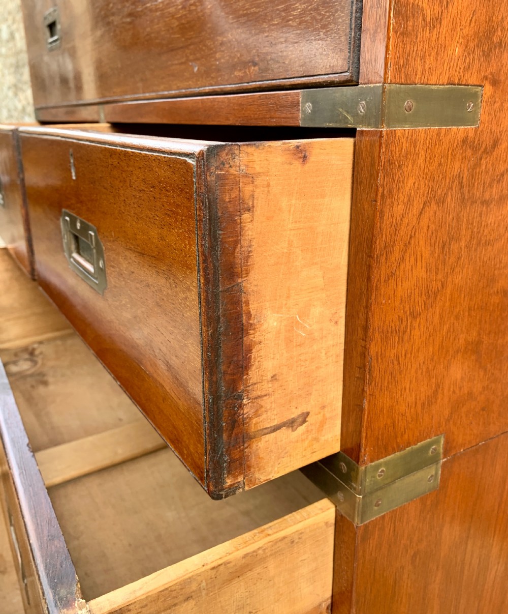 Antique Mahogany Campaign Secretaire Chest of Drawers View XX