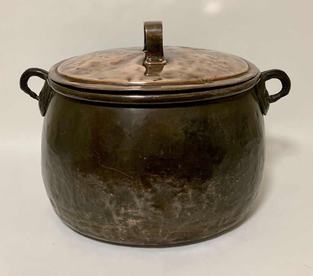 Large Antique Copper Cauldron with Lid