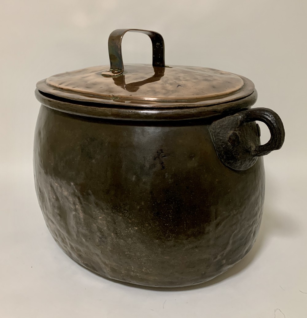 Large Antique Copper Cauldron with Lid View II