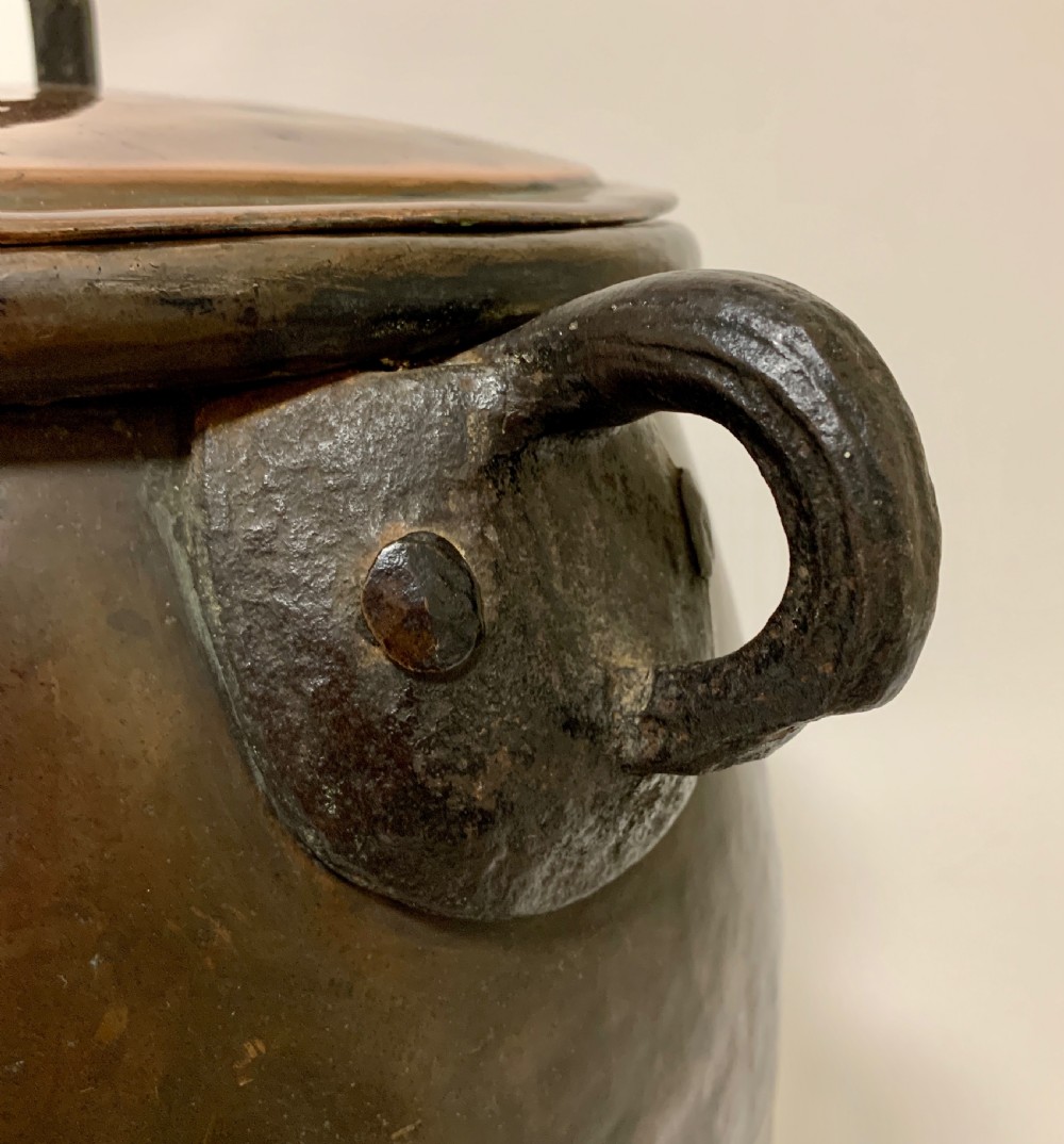 Large Antique Copper Cauldron with Lid View III