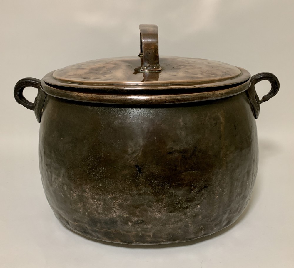 Large Antique Copper Cauldron with Lid View IV