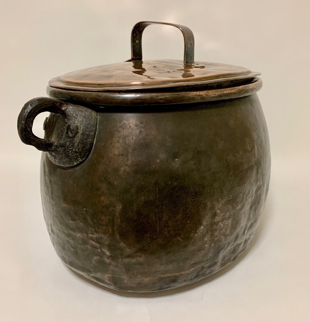 Large Antique Copper Cauldron with Lid View V