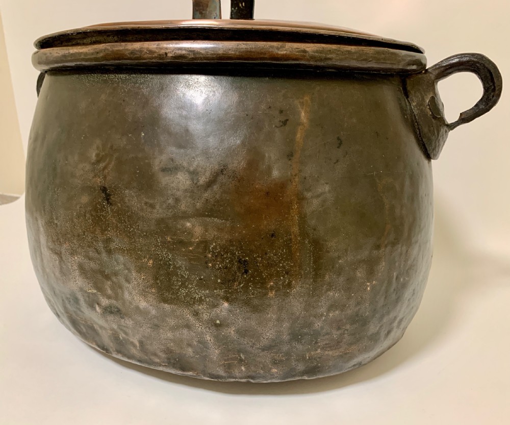 Large Antique Copper Cauldron with Lid View VI
