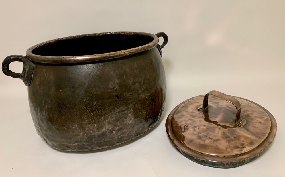 Large Antique Copper Cauldron with Lid View IX