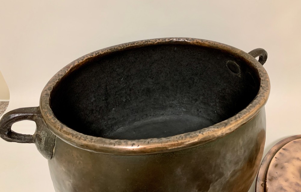 Large Antique Copper Cauldron with Lid View XIV