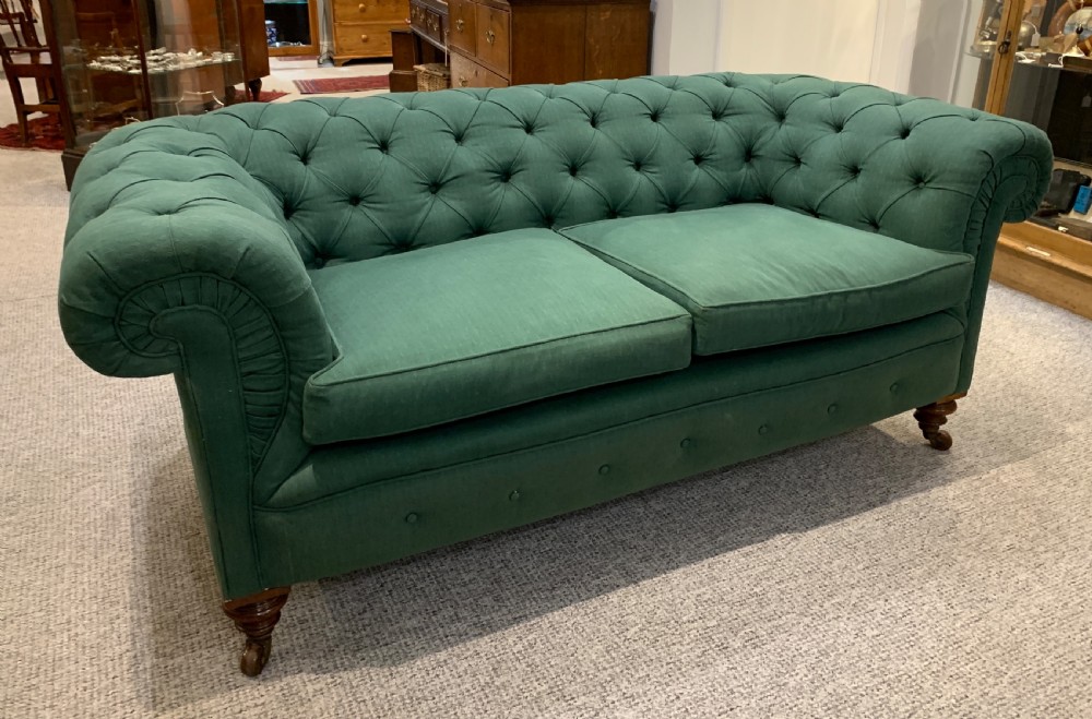 Antique Victorian Buttoned Chesterfield Sofa View II
